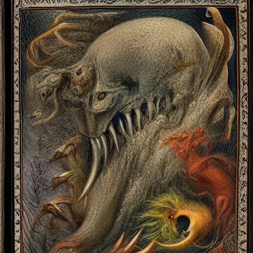 Image similar to bestiary of creatures from the depths of the unconscious psyche