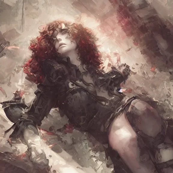 Image similar to christina hendricks!!! goth, tankoban, 4 k, tone mapping, akihiko yoshida, james jean andrei riabovitchev marc simonetti, yoshitaka amano, long hair, curly, h. hydrochaeri