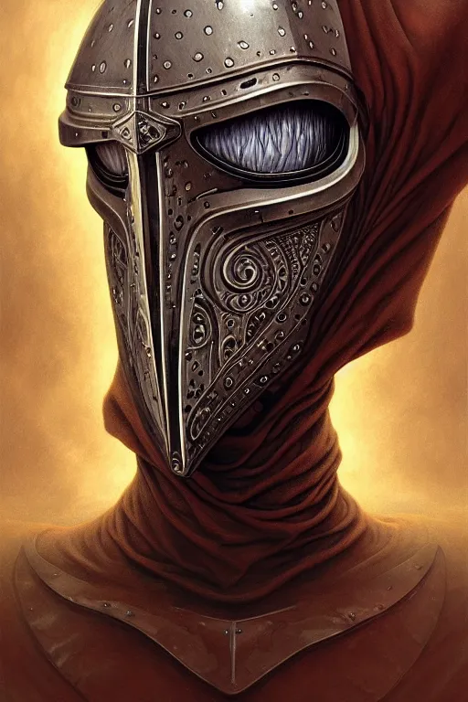 Prompt: anthropomorphic knight head in death gemfuse mr bean giant pupils, intricate, elegant, highly detailed face, wide angle, digital painting, artstation, concept art, sharp focus, illustration, art by artgerm, bob eggleton, stephen hickman, richard corben, wayne barlowe, greg rutkowski, alphonse mucha, 8 k