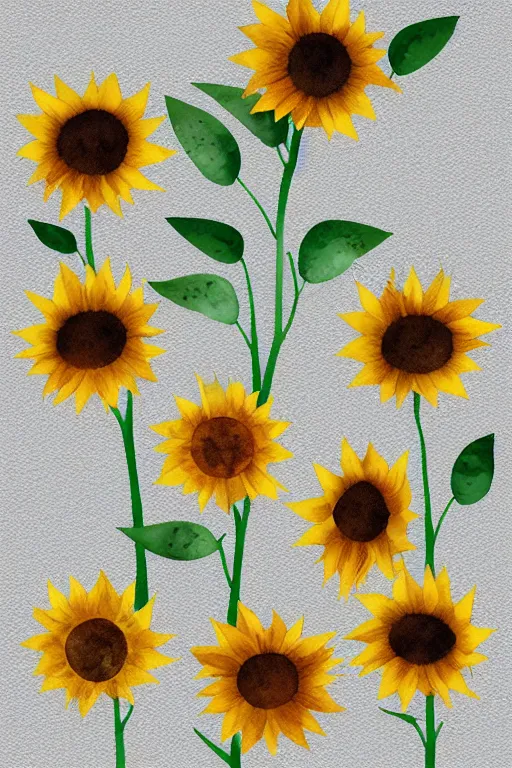 Image similar to minimalist watercolor sunflowers on white background, illustration, vector art