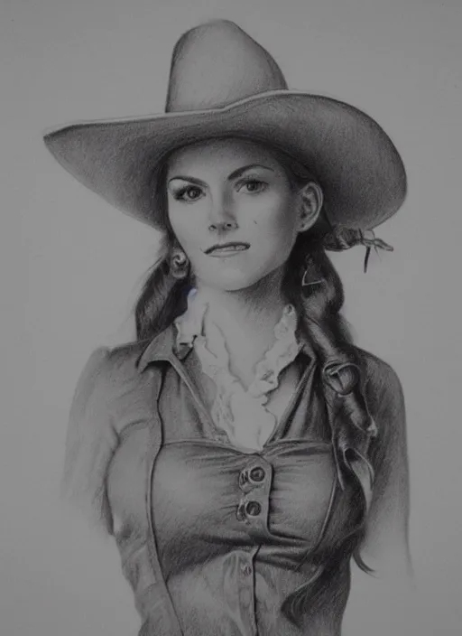 Prompt: 1 8 0 0 s style full body detailed pencil drawing of a cowgirl beautiful face, realistic