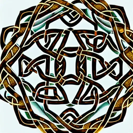 Prompt: ornate twisting three dimensional multilayered celtic pattern vortex inside a hexagonal shape, intricate detail, complex, jade, gold, silver, obsidian