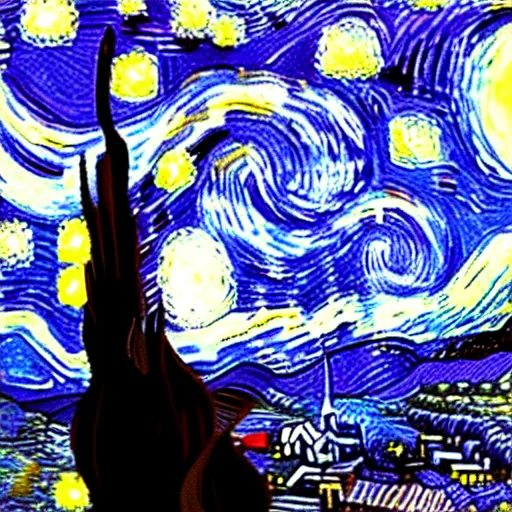 Image similar to Starry night in the style of edward gorey, masterpiece, high quality, digital art