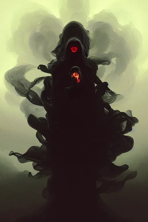 Image similar to 8k matte of dark smoke vortex tornado, black smoke particles, evil, dark colors, dark background, dark underground cave, highly detailed, digital painting, artstation, horror concept art, smooth, sharp focus, illustration, art by artgerm and greg rutkowski and alphonse mucha