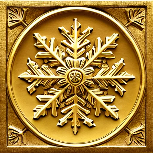 Image similar to ornate engraved carving of a snowflake on a gold panel