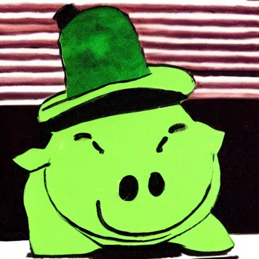 Image similar to green pig wearing a tophat