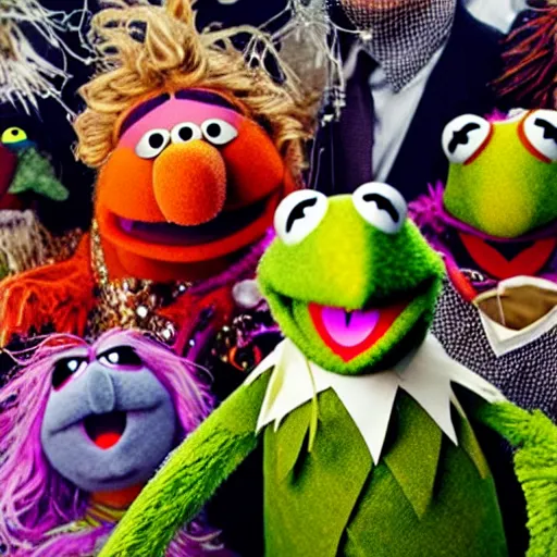 Prompt: muppets covered in electronic garbage