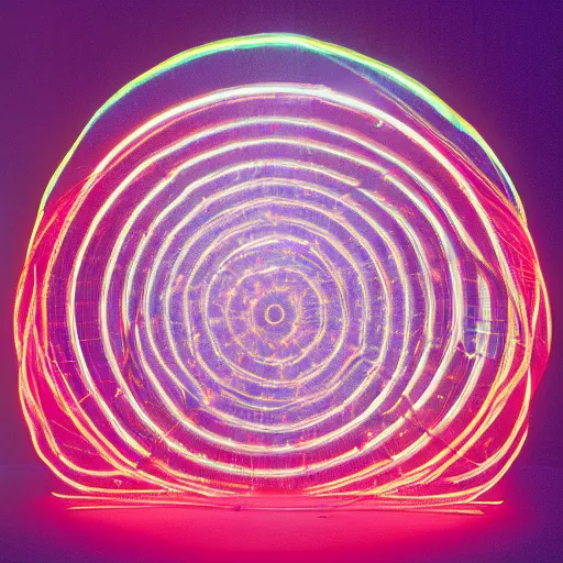 Image similar to annie liebowitz portrait of a plasma energy tron dinosaur egg in the shape of a random geometric shape, made up of spiral glowing electric plates and patterns. cinestill