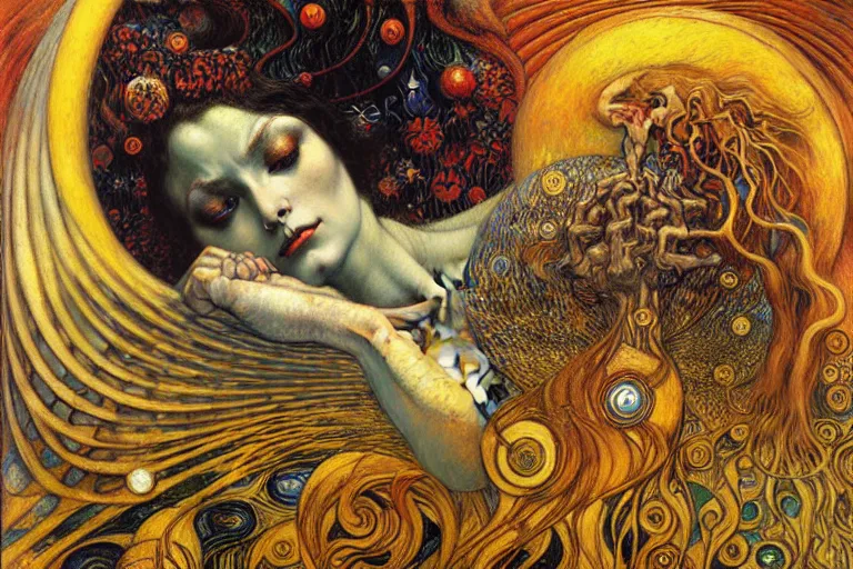 Image similar to Divine Chaos Engine by Karol Bak, Jean Delville, William Blake, Gustav Klimt, and Vincent Van Gogh, symbolist, visionary