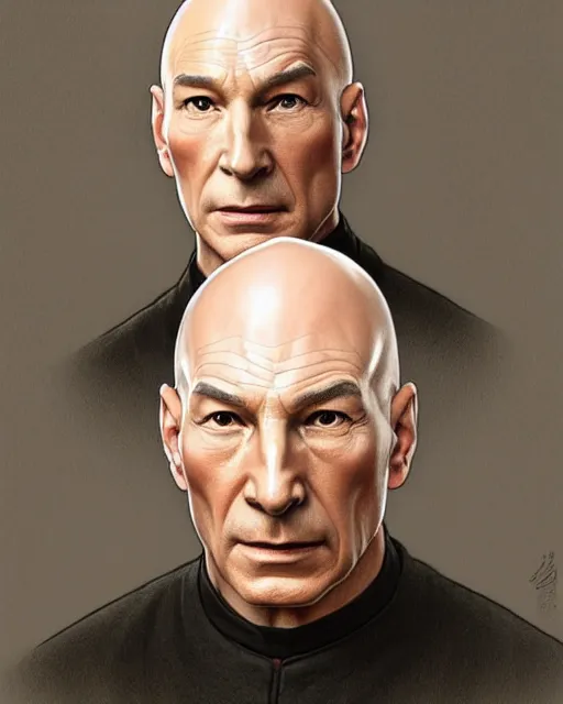 Image similar to Portrait of Jean Luc Picard but he is chinese, real life skin, intricate, elegant, highly detailed, artstation, concept art, smooth, sharp focus, art by artgerm and greg rutkowski and alphonse mucha