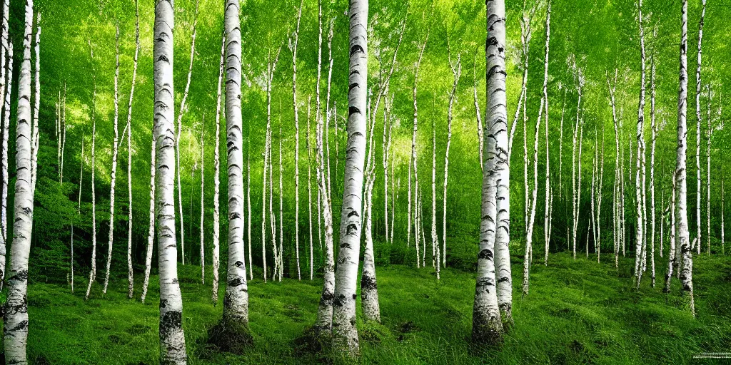 Prompt: lush birch forest, dense vegetation, against light, bright details, contrasting, daylight, highly detailed, by dieter rams 2 0 0 0, national geographic magazine, reportage photo, natural colors