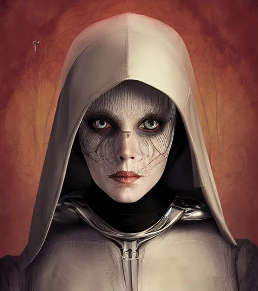 Image similar to beautiful female character inspired by venice carnival ellen ripley and nun | | digital artwork made by greg rutswork, anna dittmann and lois van barlee, symmetrical, anatomically correct