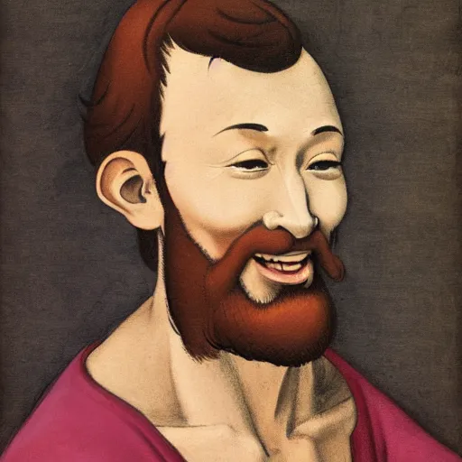 Image similar to portrait painting of happy Michelangelo di Lodovico in the style of japanese cartoon