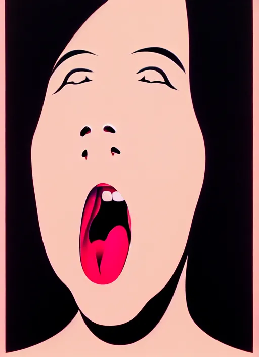 Image similar to japanese animation, portrait closeup of screaming black glossy dark carbon big woman, sensual pose, by shusei nagaoka, kaws, david rudnick, airbrush on canvas, pastell colours, cell shaded, 8 k