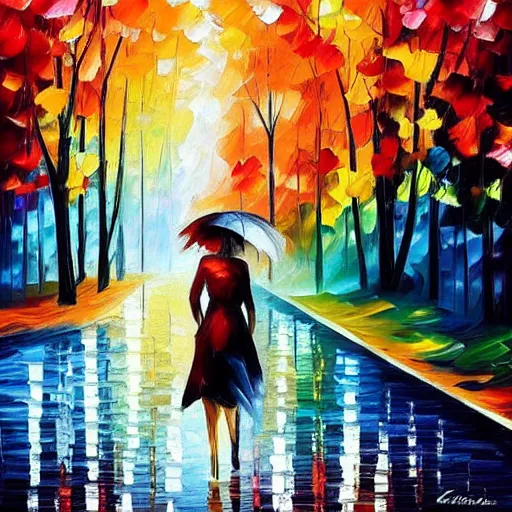 Image similar to “l(a le af fa ll s) one l iness, style of leonid afremov”