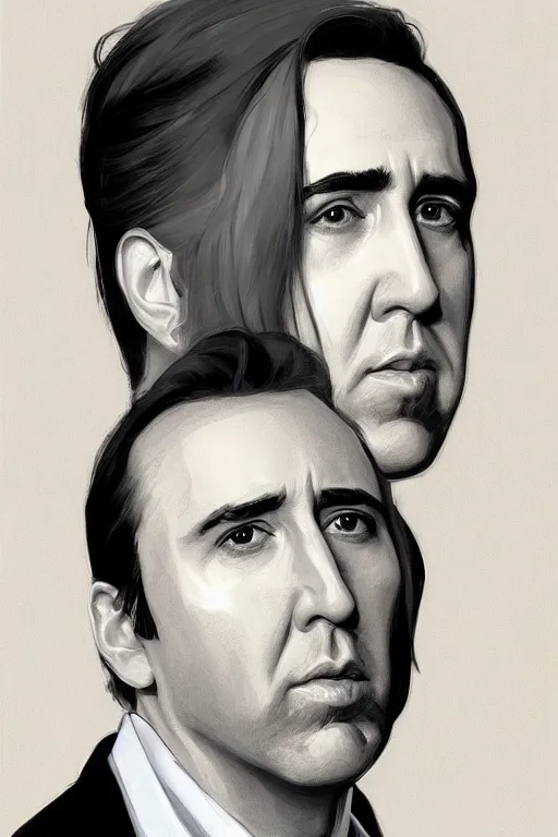 Prompt: Portrait of Nicholas Cage by Phil Noto