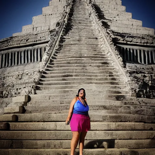 Image similar to a beautiful cute 35 year old latina stands on top of a mystic temple