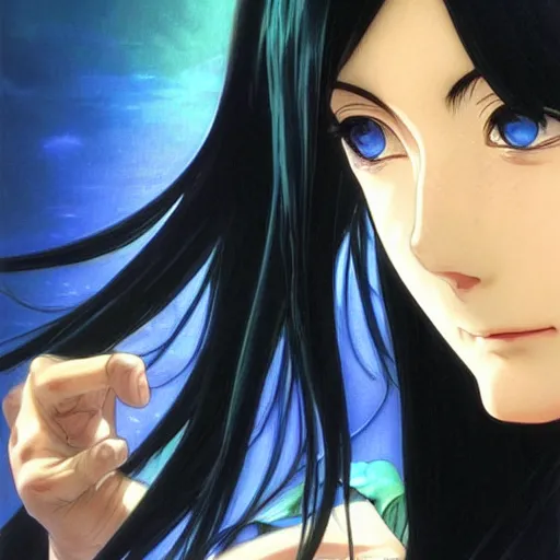 Image similar to highly detailed vfx portrait of nico robin by eiichiro oda!, makoto shinkai, alphonse mucha, art by artgerm and greg rutkowski!, backlit, harsh overhead sunlight, blue eyes!!, large aquiline nose!!, best of behance, concept art, matte, sharp focus, adolphe bouguereau, stanley kubrick,