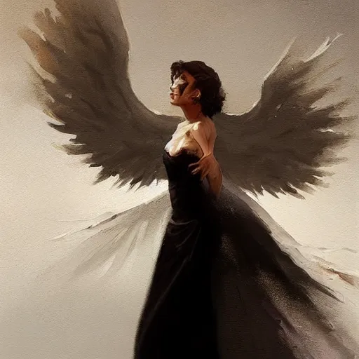 Image similar to Painting by Greg Rutkowski, an opera singer in a white dress with wings on stage