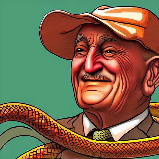 Image similar to Lyndon B Johnson riding a jumbo snake, digital art