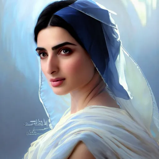 Prompt: a Photorealistic dramatic hyperrealistic,Crystal blue eyes arab ameera al taweel with black hair, white veil,elegant face, decent, Greek, middle eastern, by WLOP,Artgerm,Greg Rutkowski,Alphonse Mucha, Beautiful dynamic,shadows,Artstation,concept design art,Octane render,8K