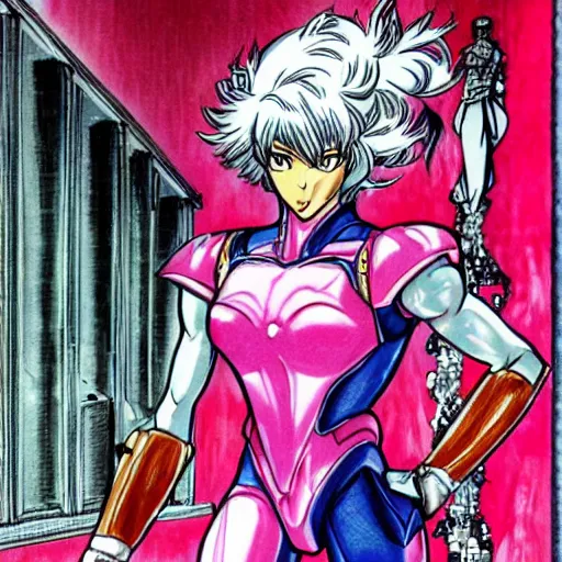 Image similar to Arcee from Transformers G1 drawn by Naoko Takeuchi, full body, manga, portrait,