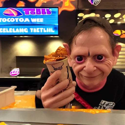 Prompt: gollum at taco bell