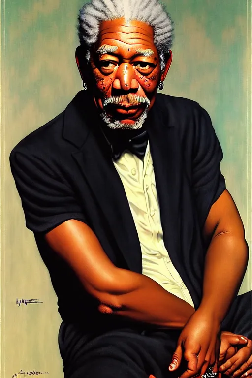 Prompt: morgan freeman portrait by gil elvgren and norman rockwell and rob gonsalves and hajime sorayama, hyperrealistic, high detail, ultra detailed, highly detailed face, ruffled fabric