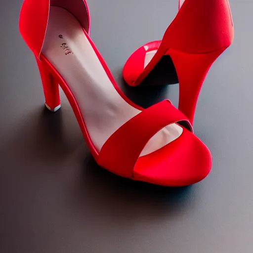 Prompt: studio photograph of a pair of beautiful open toe heels, red color scheme, vivid lighting, photorealist, 4 k