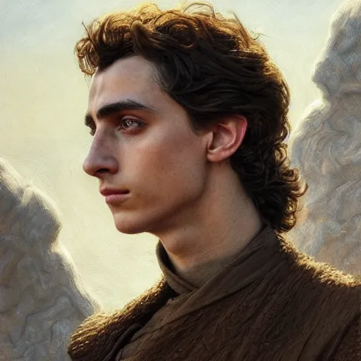 Prompt: timothee chalamet as a character in dune, closeup portrait art by donato giancola and greg rutkowski, realistic face, digital art, trending on artstation, symmetry!!