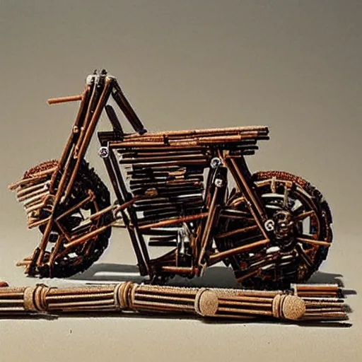 Prompt: a motorcycle made out of matchsticks