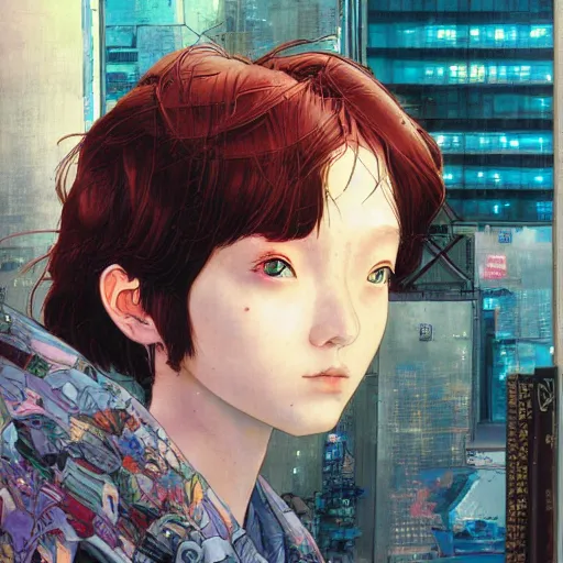 Image similar to city scavenger portrait girl soft light painted by james jean and katsuhiro otomo and erik jones, inspired by akira anime, smooth face feature, intricate oil painting, high detail illustration, sharp high detail, manga and anime 1 9 9 9