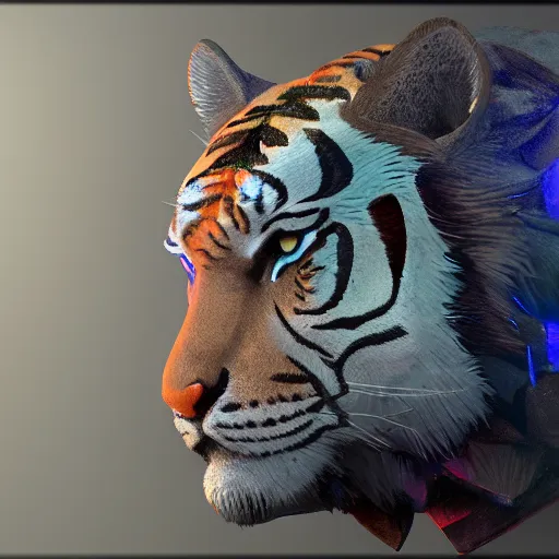 Image similar to polygon crystal tiger, highest quality and details setting, concept art, 3d render, trending on artstation