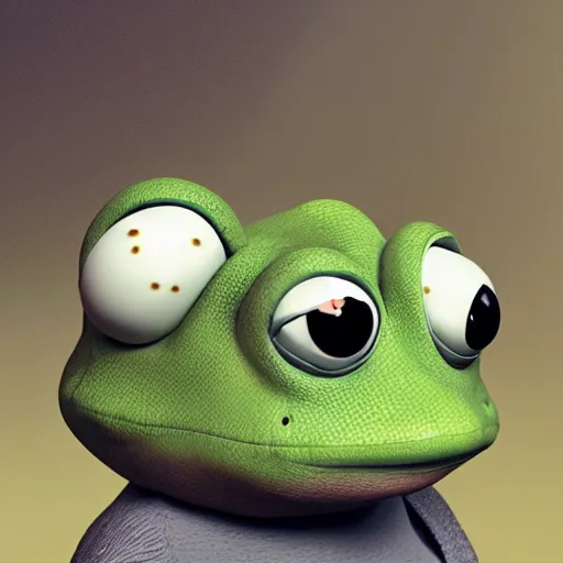 Image similar to a sadge - sad - pepe - the - frog, looking more depressed than usual, quivering lips, fists in the air, sweat flying, cgi render, zbrush, octane, keyshot render