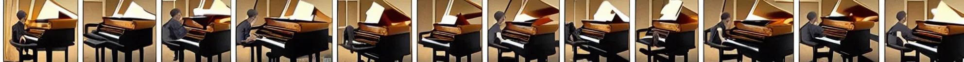 Image similar to 8 progressing frames from a video of a piano falling from a window