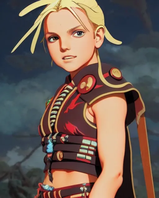 Image similar to young britney spears as an azctec warrior, detailed perfect face, exquisite details, fire magic, mid view, design on a white background, by studio muti, greg rutkowski makoto shinkai takashi takeuchi studio ghibli