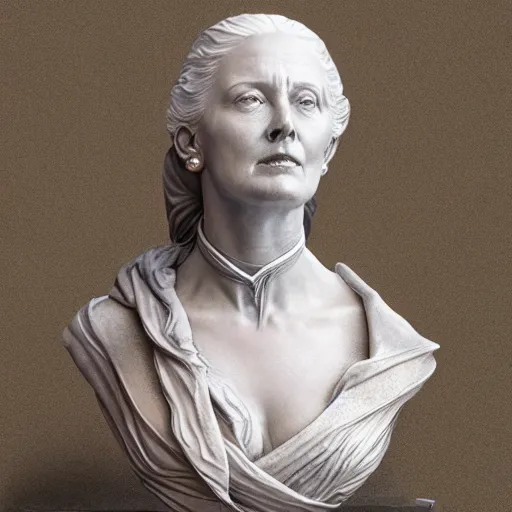 Prompt: beautiful lifelike award winning marble statue bust of dronning magrethe trending on art station artgerm greg rutkowski alphonse mucha museum quality cinematic atmospheric