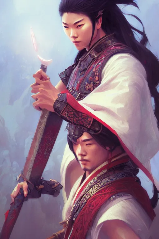 Prompt: photography of asian samurai, deep focus, d & d, fantasy, intricate, elegant, highly detailed, digital painting, artstation, concept art, matte, sharp focus, illustration, hearthstone, art by artgerm and greg rutkowski and alphonse mucha