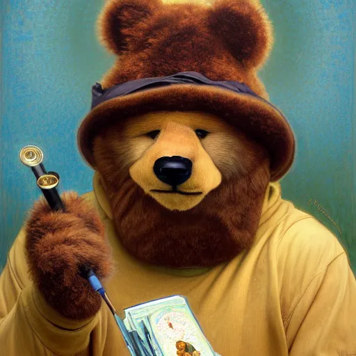 Image similar to a portrait of anthropomorphic teddy bear, smoking weed, centered, detailed, digital painting, artstation, concept art, donato giancola, Dante Gabriel Rossetti, alphonse mucha, Joseph Christian Leyendecker, WLOP, Boris Vallejo, Annie Leibovitz and Steve McCurry, David Lazar, Jimmy Nelsson, Breathtaking, 8k resolution, extremely detailed, beautiful, artistic, hyperrealistic, octane render