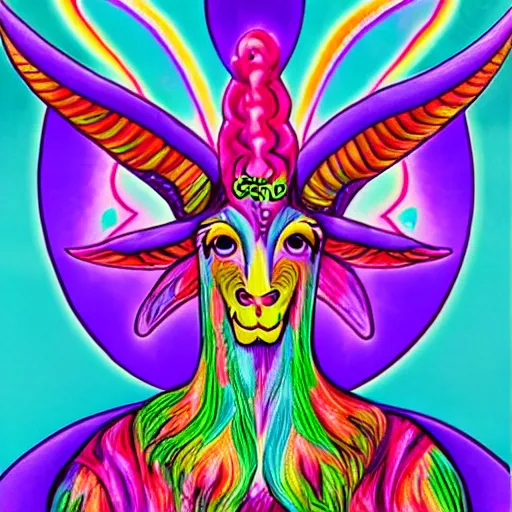 Prompt: baphomet reimagined by Lisa Frank