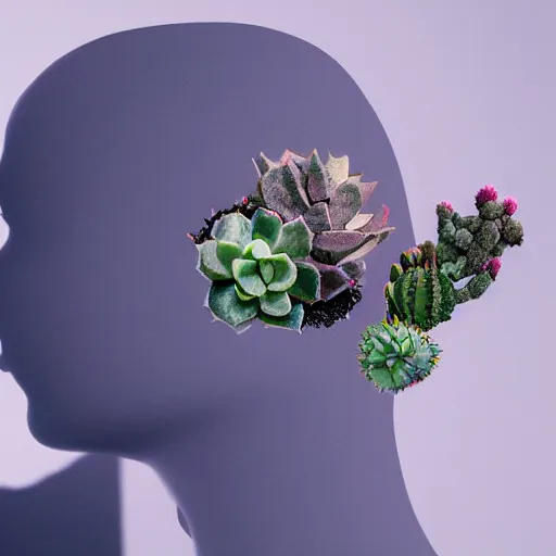 succulents and cactus growing inside a human head side | Stable ...