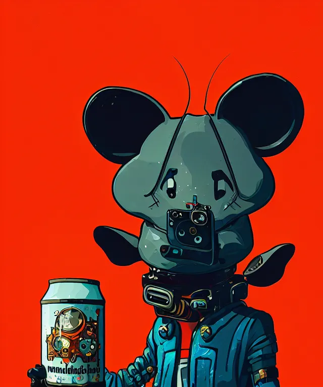 Image similar to a portrait of an anthropomorphic cyberpunk mouse holding a can of beer, cyberpunk!, fantasy, elegant, digital painting, artstation, concept art, matte, sharp focus, illustration, art by josan gonzalez