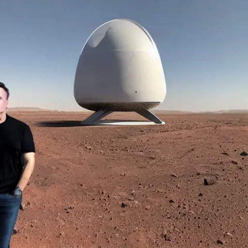 Image similar to Elon musk selfie with futuristic house on mars