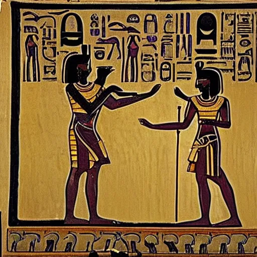 Prompt: ancient egyptian art of anubis working on a computer