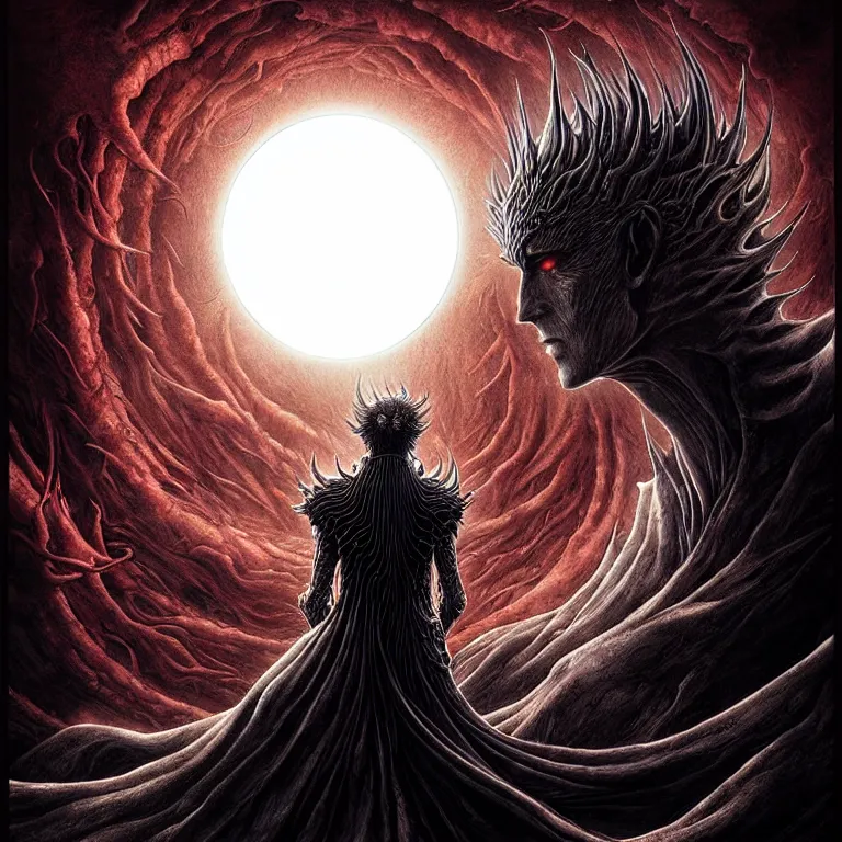 Image similar to epic professional digital art of eclipse from berserk manga, dark fantasy painted, intricate, detailed, detailed, foreboding, by leesha hannigan, wayne haag, reyna rochin, ignacio fernandez rios, mark ryden, iris van herpen,, epic, stunning, gorgeous, much wow, cinematic, masterpiece.