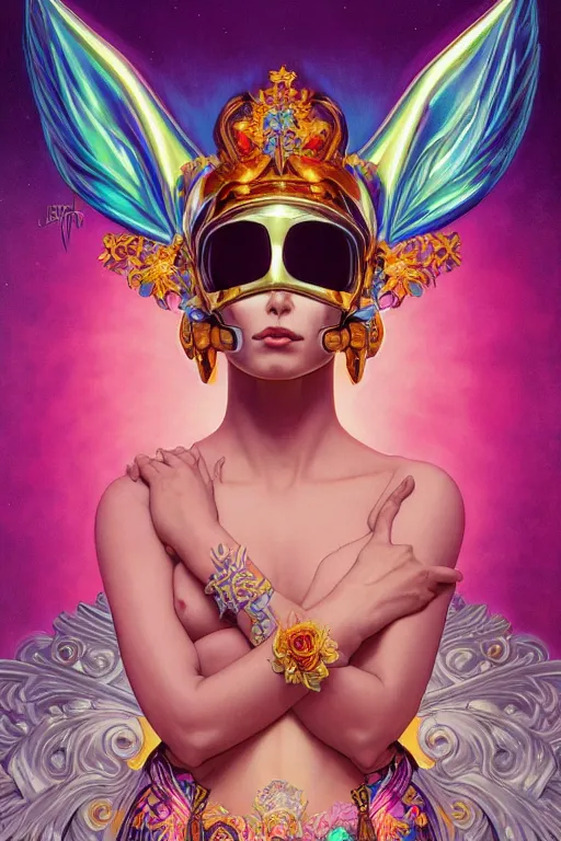 Image similar to a full body portrait of the lisa frank daftpunk vaporwave diva, gothic, highly detailed, digital painting, crown of skulls, artstation, smooth, sharp focus, illustration, art by artgerm and greg rutkowski and alphonse mucha and william - adolphe bouguereau