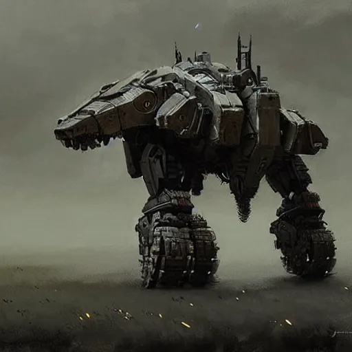 Image similar to fierce organic four legged mech, highly detailed, complex rendering, dramatic lighting, artstation, art by jakub rozalski