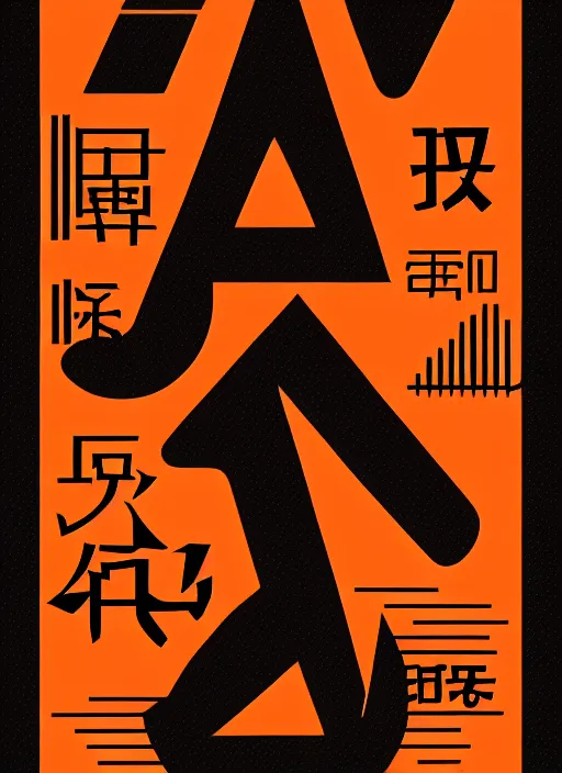 Image similar to poster design with duochrome vintage typographic Japanese katakana, black and orange colour palette, layout design, illustrator vector graphics