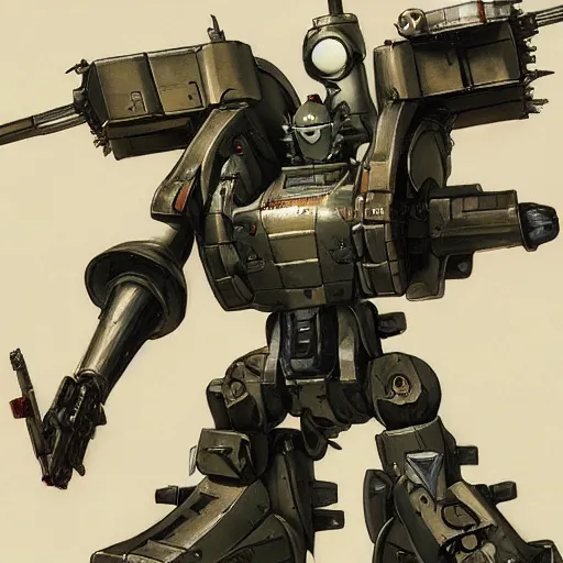 Image similar to no guns life, mobile combat suit firearm rococo robot, smith wesson 6 8 6 mecha android, detailed illustration, concept art, smooth, sharp focus, by tasuku karasuma, gaston bussiere, katsuya terada, nc wyeth, bandai macross box art, canon eos