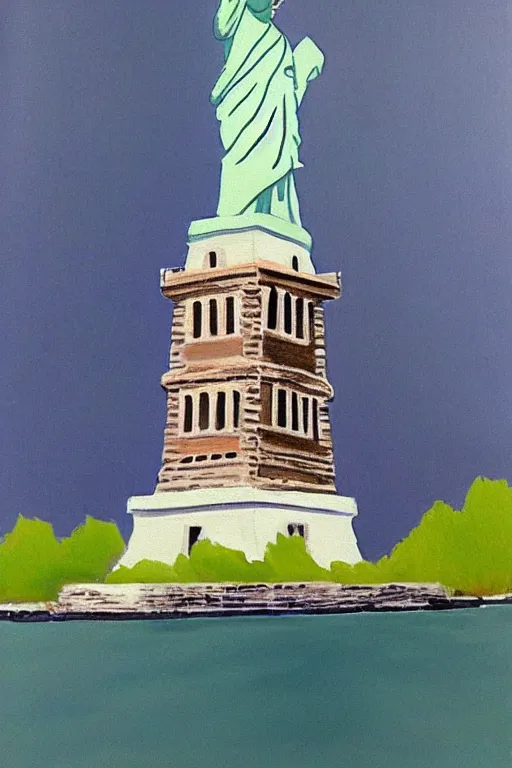 Prompt: bob ross painting of new york statue of liberty